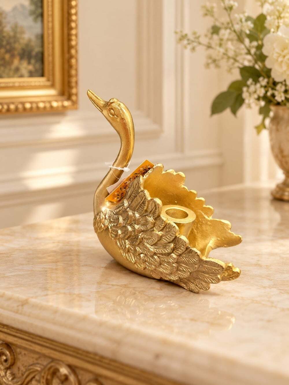 New Gold Retro MCM Metal Swan Animal Candle Holder Candle Stand Decor
